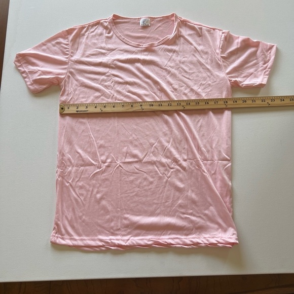 Summer Tops Women's Solid Pink Crew Neck Short Size L  (X) - Picture 3 of 6